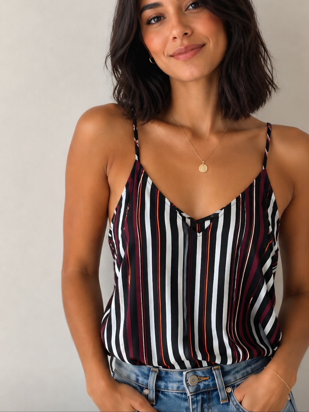 Halogen Black, White & Orange Striped Tank